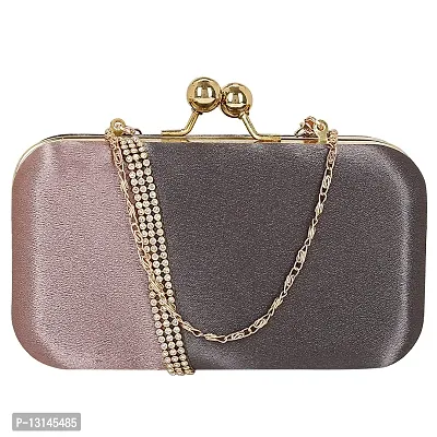 MaFs Embelished Women's Clutch Peach and Grey Clutch for weddings and Parties