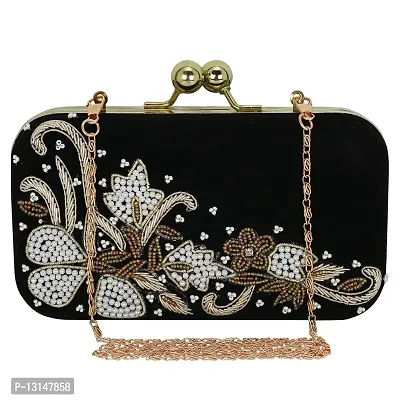 MaFs Beads Embroidered Black Women clutches For Weddings and Parties-thumb0