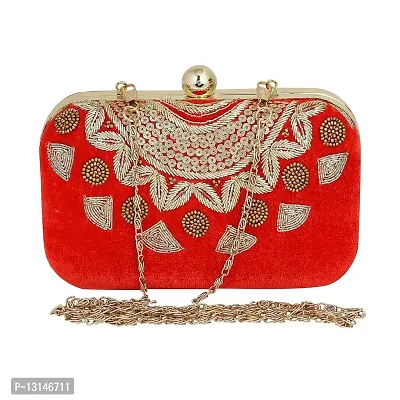 MaFs Red Embroidered Women clutches For Weddings