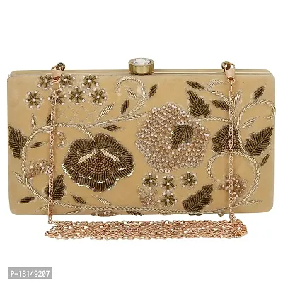 MaFs Women's Embroidered Parties Clutch, Gold