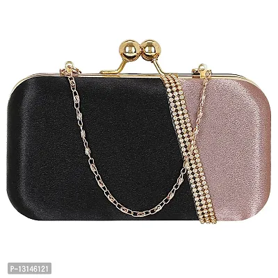 MaFs Embelished Women's Clutch Black and Peach Clutch for weddings and Parties