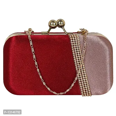 MaFs Embelished Women's Clutch Red and Peach Clutch for weddings and Parties