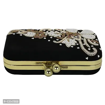 MaFs Beads Embroidered Black Women clutches For Weddings and Parties-thumb3