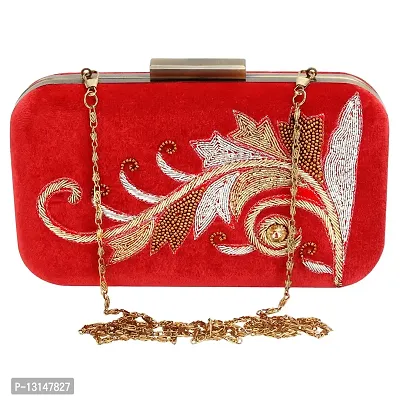MaFs Embroidered Red Women clutches
