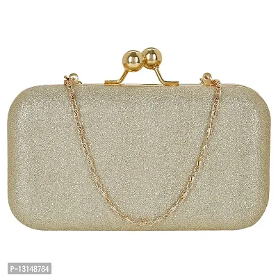 MaFs Women's Handicraft Beautiful Bling Rexin Clutch Bag for Party, Wedding (Gold )