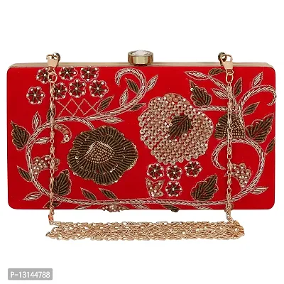 MaFs Women's Embroidered Clutch, Red