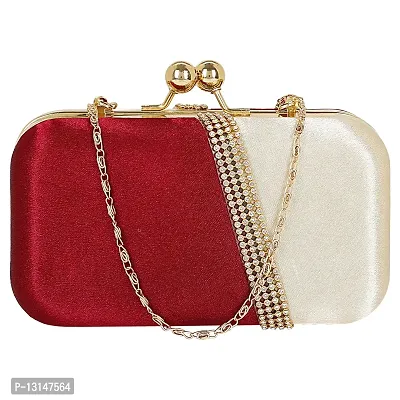MaFs Embelished Women's Clutch Red and Off White Clutch for weddings and Parties