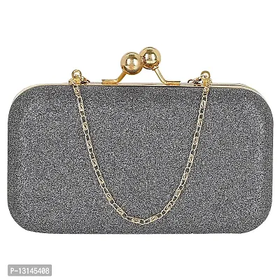 MaFs Women's Handicraft Beautiful Bling Box Rexin Clutch Bag for Party, Wedding (Grey)-thumb0