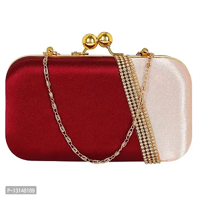 MaFs Embelished Women's Clutch Red and Peach Clutch for weddings and Parties