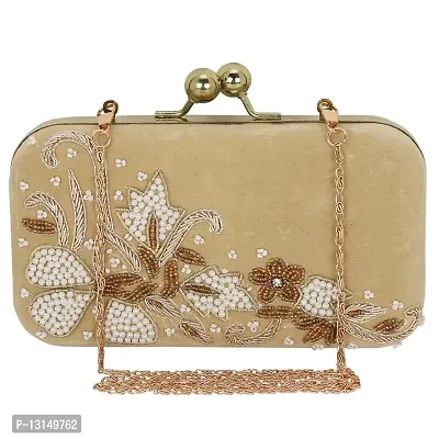 MaFs Beads Embroidered Gold Women clutches For Weddings and Parties