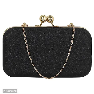 MaFs Women's Handicraft Beautiful Bling Box Rexin Clutch Bag for Party, Wedding (Black)
