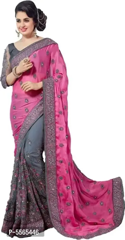 Attractive Chiffon Embroidered Saree with Blouse piece-thumb0