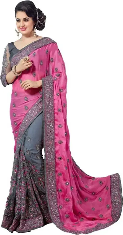 Bollywood Inspired Designer Embroidered Chiffon Saree with Blouse Piece