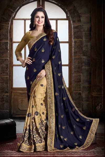 Partywear Georgette Embroidered Half & Half Sarees