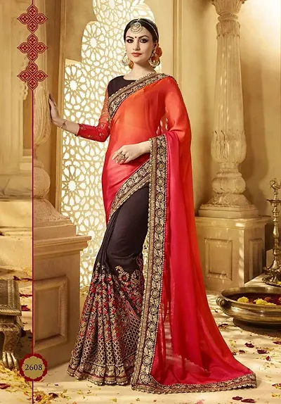 Stylish Georgette Embroidered Bollywood Saree with Blouse Piece