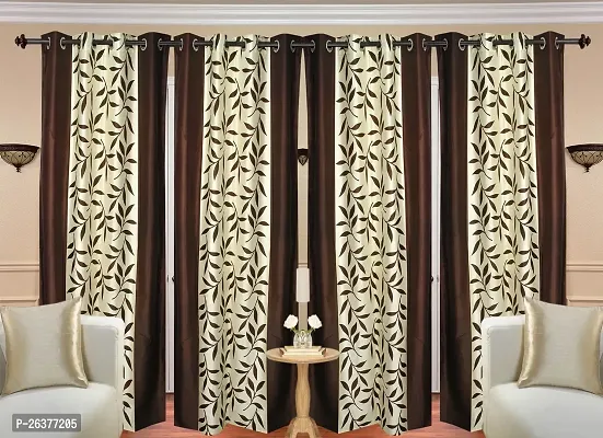 SANDAL DECORS Beautiful Leaf Polyester Window Curtains 5 feet pack of 4 (Eyelet, Room Darkening, Washable)-thumb0