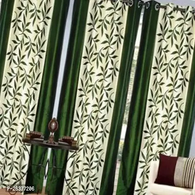 SANDAL DECORS Beautiful Leaf Polyester Window Curtains 5 feet pack of 2 (Eyelet, Room Darkening, Washable)-thumb2