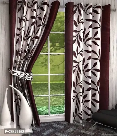 SANDAL DECORS Beautiful Leaf Polyester Window Curtains 5 feet pack of 2 (Eyelet, Room Darkening, Washable)-thumb0