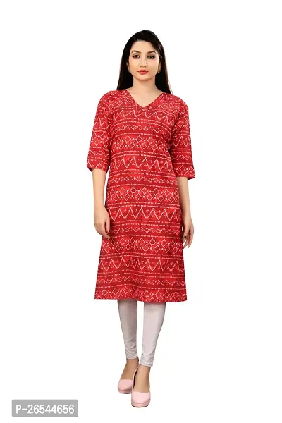 Beautiful Red Crepe Stitched Printed Kurtas For Women