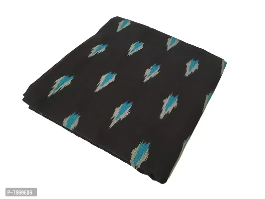 Spillbox Handprinted Ikat Cotton Unstitched fabric material for Men Kurta 2.5 Meter &ndash; Black Blue Teeka