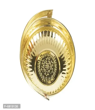 Traditional Handcrafted Lakshmi Brass Flower Basket for Pooja/Worship (Leaf)-thumb0