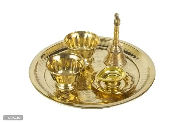 Traditional Handcrafted Brass Thali/Aarti Plate for Pooja/Worship - 2Chandhan-Bell-Diya