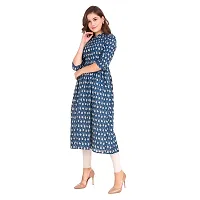 Haute  Humble Women's Pure Cotton Blue Printed Jaipuri Kurti 3/4 sleeve A-line Design Kurta-thumb4