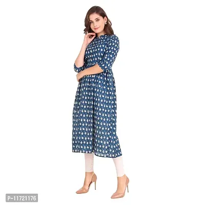 Haute  Humble Women's Pure Cotton Blue Printed Jaipuri Kurti 3/4 sleeve A-line Design Kurta-thumb5