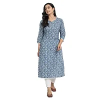 Haute  Humble-Cotton Printed Straight Blue Wedding and Casual Women's Kurta Kurtis-thumb1