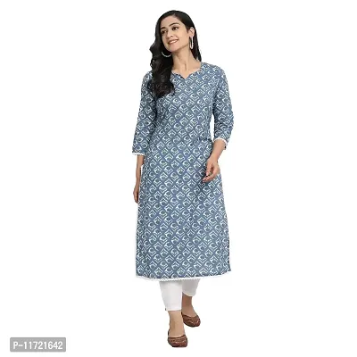 Haute  Humble-Cotton Printed Straight Blue Wedding and Casual Women's Kurta Kurtis-thumb2