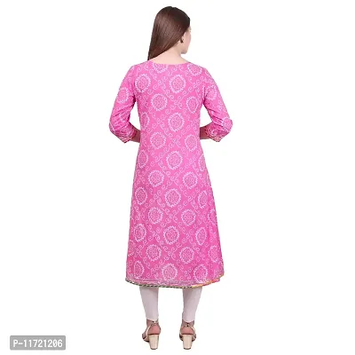 Haute & Humble Women's A-Line Cotton Latest Pink Color Bhandej Printed Kurta for Ladies and Girl XL-thumb5