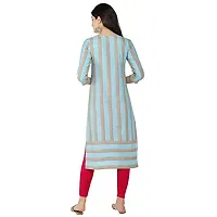 Haute  Humble Women Cotton Stripes Straight Calf Length 3/4th Sleeve Kurti-thumb3