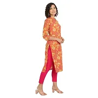 Haute & Humble-Cotton Floral Printed Straight Orange Wedding and Casual Women's Kurta Kurties-thumb4