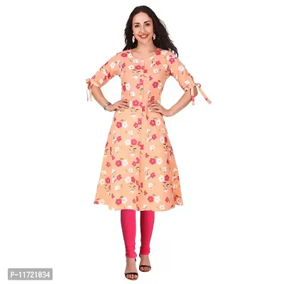 Haute  Humble Women's A-Line Cotton Peach Color Floral Printed Kurta for Ladies and Girl (Pink)-thumb2