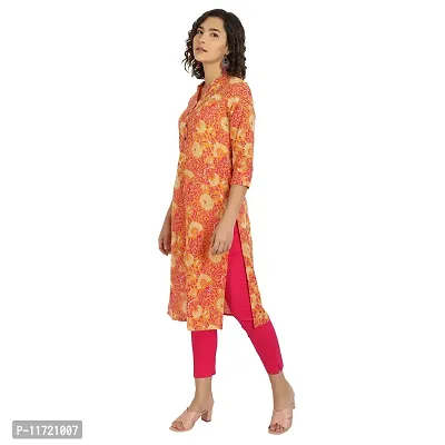 Haute & Humble-Cotton Floral Printed Straight Orange Wedding and Casual Women's Kurta Kurties-thumb4