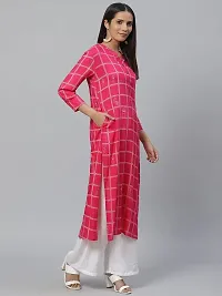 Haute & Humble-Reyon Straight Printed Solid Pink Wedding Party and Casual Women's Kurta Kurties-thumb1