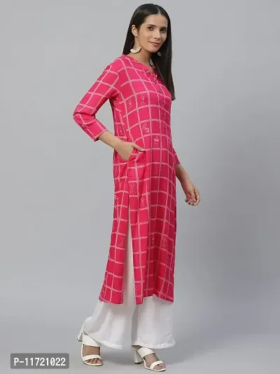 Haute & Humble-Reyon Straight Printed Solid Pink Wedding Party and Casual Women's Kurta Kurties-thumb2