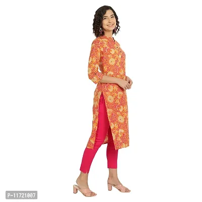 Haute & Humble-Cotton Floral Printed Straight Orange Wedding and Casual Women's Kurta Kurties-thumb5