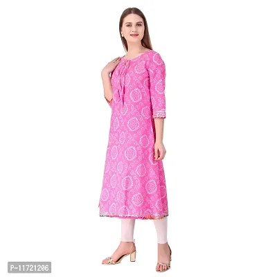 Haute & Humble Women's A-Line Cotton Latest Pink Color Bhandej Printed Kurta for Ladies and Girl XL-thumb4