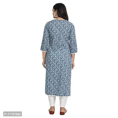 Haute  Humble-Cotton Printed Straight Blue Wedding and Casual Women's Kurta Kurtis-thumb3