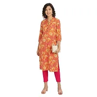 Haute & Humble-Cotton Floral Printed Straight Orange Wedding and Casual Women's Kurta Kurties-thumb1