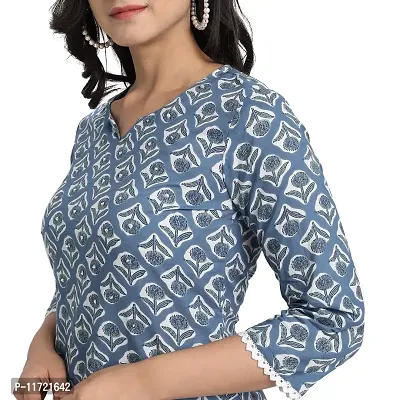 Haute  Humble-Cotton Printed Straight Blue Wedding and Casual Women's Kurta Kurtis-thumb5