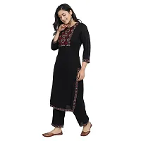 Women’s Embroidery Straight Solid Black Casual & Party Kurta with Pants-Size-S-thumb1