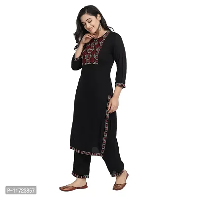 Women’s Embroidery Straight Solid Black Casual & Party Kurta with Pants-Size-S-thumb2