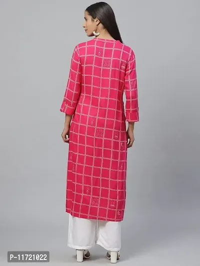 Haute & Humble-Reyon Straight Printed Solid Pink Wedding Party and Casual Women's Kurta Kurties-thumb3