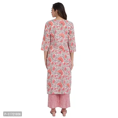 Haute  Humble Pink and Grey color round neck straight kurta and palazzo set-thumb4