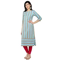 Haute  Humble Women Cotton Stripes Straight Calf Length 3/4th Sleeve Kurti-thumb1