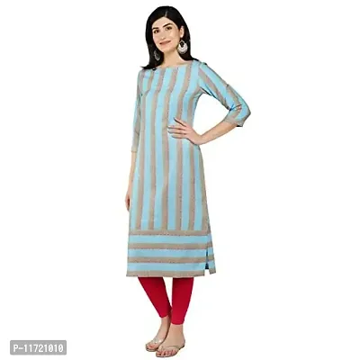 Haute  Humble Women Cotton Stripes Straight Calf Length 3/4th Sleeve Kurti-thumb2