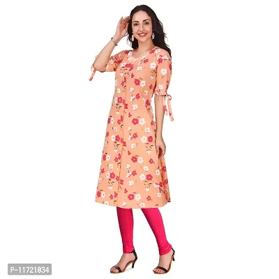 Haute  Humble Women's A-Line Cotton Peach Color Floral Printed Kurta for Ladies and Girl (Pink)-thumb4