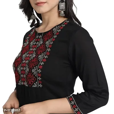 Women’s Embroidery Straight Solid Black Casual & Party Kurta with Pants-Size-S-thumb5